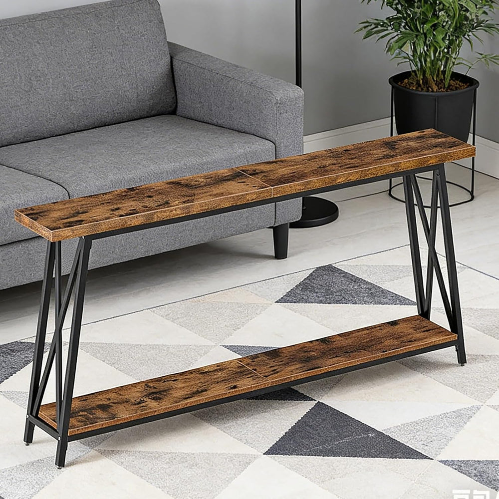 Entryway Table with Solid Wood Tabletop 2 Tier Console Table Farmhouse Wooden...