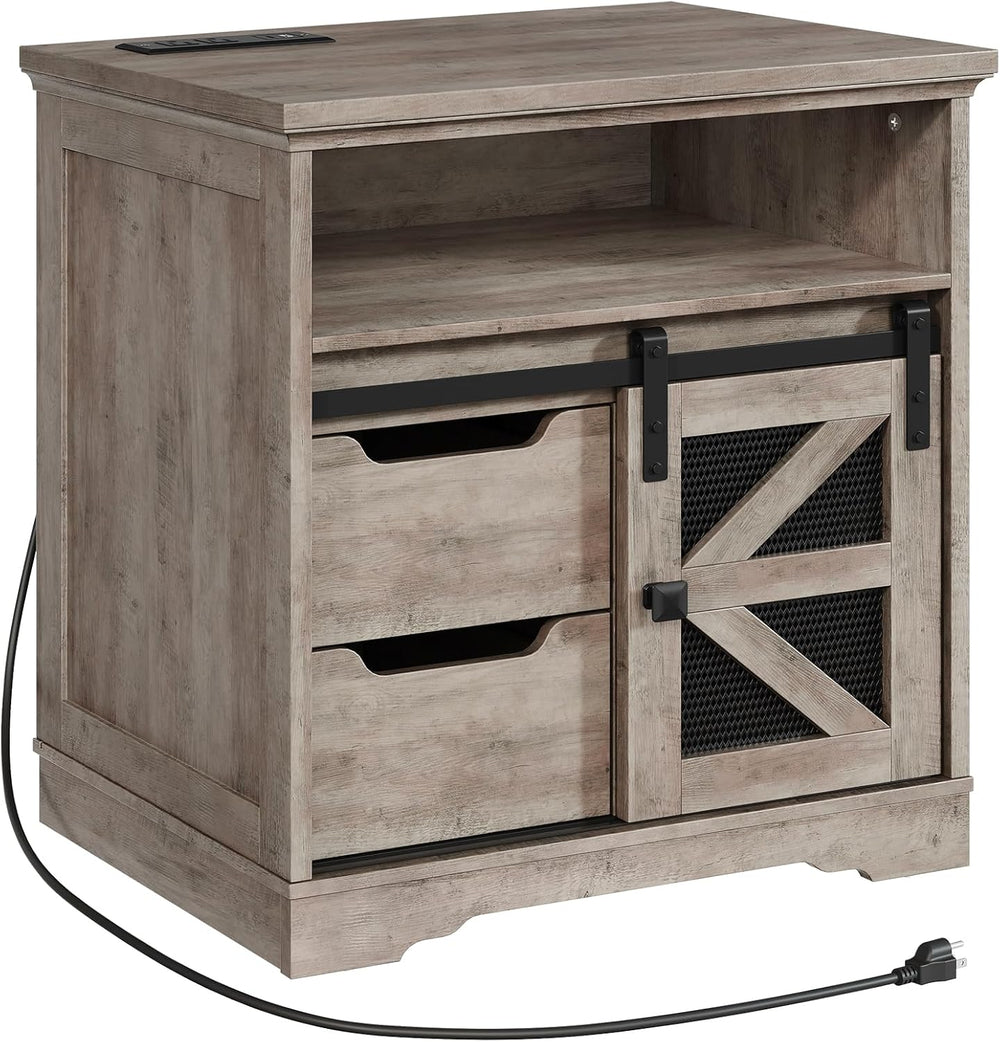 RALGEND Farmhouse End Table with Charging Station, Sofa Side Table with 2 Dra...