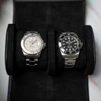 DailyWatch | Watch Roll Travel Case For 2 Watch | Luxury Watch Case In Genuine Saffiano Black Leather With Soft Velvet Interior | Watch Case Protect, Store, & Display Your Watches | All Black