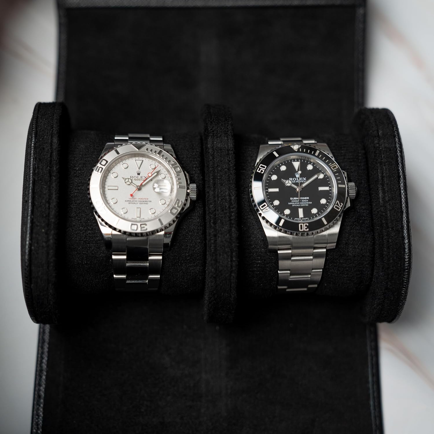 DailyWatch | Watch Roll Travel Case For 2 Watch | Luxury Watch Case In Genuine Saffiano Black Leather With Soft Velvet Interior | Watch Case Protect, Store, & Display Your Watches | All Black