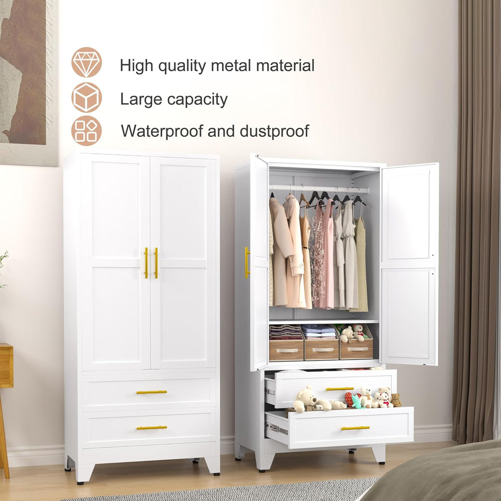 PAOFIN White 71" Metal Armoire Wardrobe Closet, Bedroom Clothing Storage...