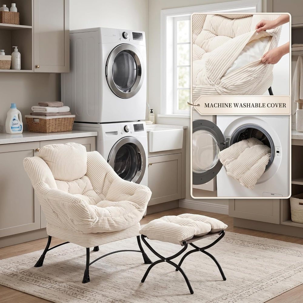 Lazy Chair with Ottoman, Modern Skinny Lounge Chair with Footrest