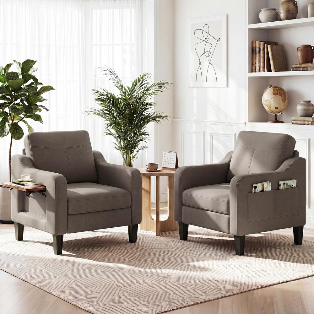 Accent Chairs Set of 2 for Living Room, Mid-Century Upholstered Armchair with...