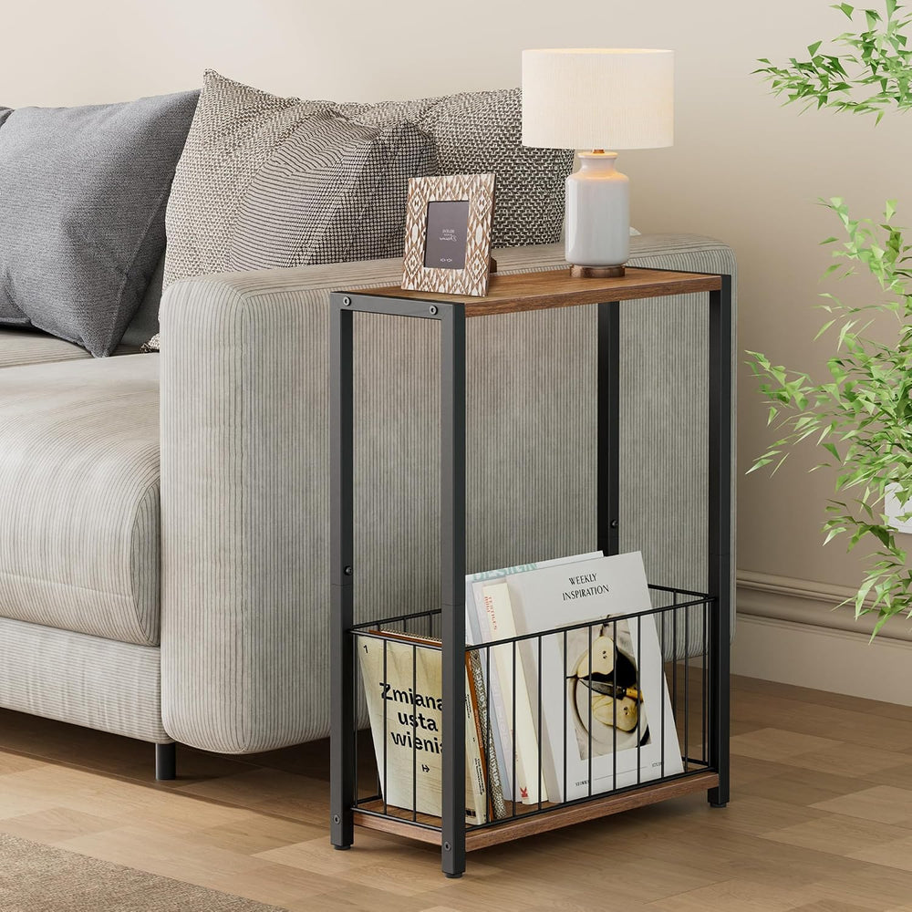 Homleke Narrow Side Table with Magazine Holder, Skinny End Table Perfect for ...