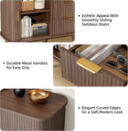 Lulive Walnut Buffet Cabinet, 55" Wide Sideboard Buffet Storage Cabinet | Rolling & Sliding Doors, 3 Wood Drawers, Bar Cabinet for Dining Room, Adjustable Shelves, Wooden Legs