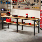 SPECRAFT Adjustable 2-Tier Workbench with 4 AC Outlet and 2 USB Ports Power Outlets, 2000 Lbs Capacity Heavy Duty Workbench, Rubber Wood Top for Garage, Workshop, Office（96x20in）