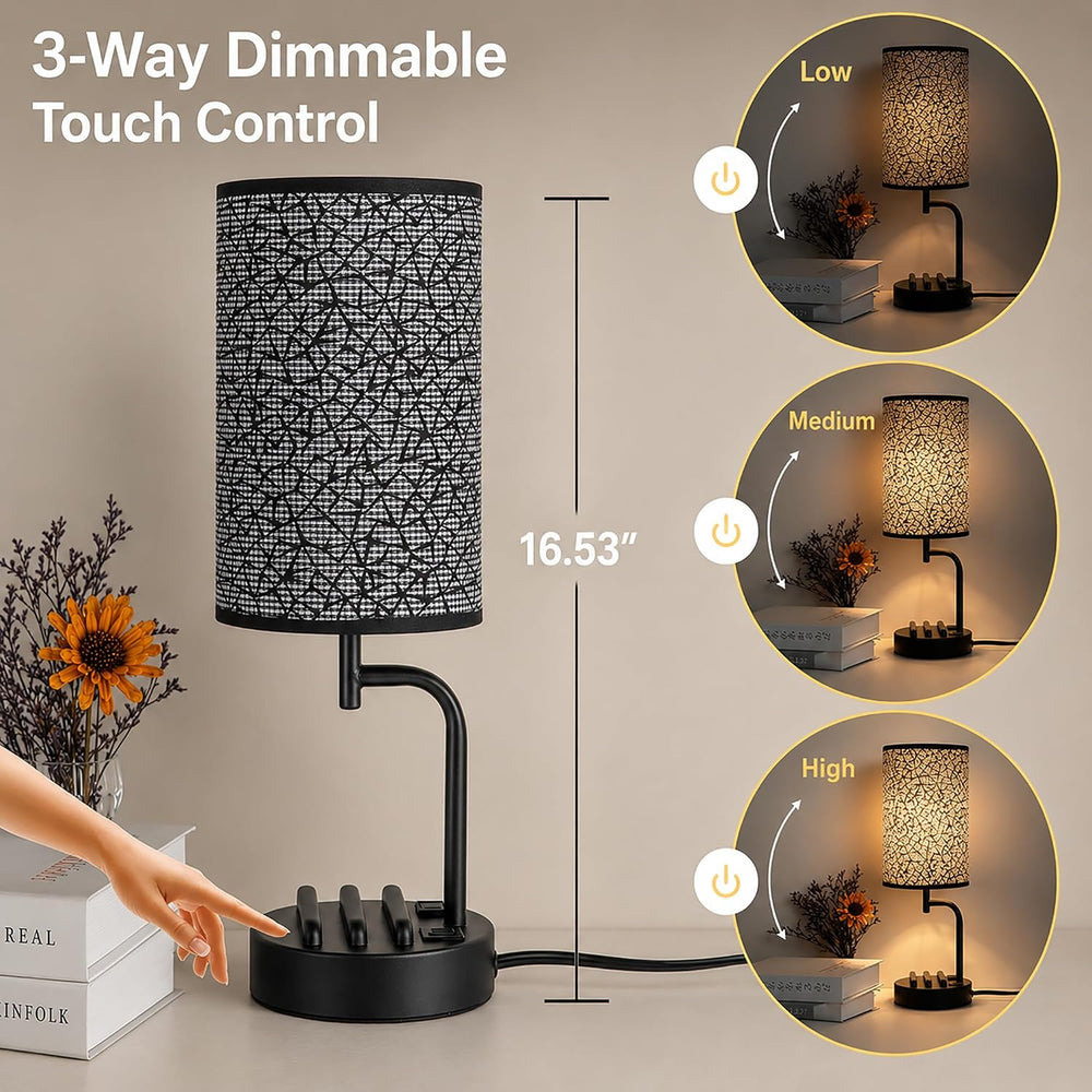 Dreamholder Touch Control USB Table Lamp with USB C/A & AC Outlet, 3-Way ...
