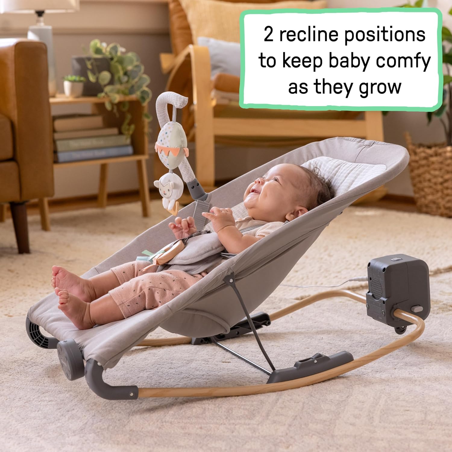 Ingenuity Keep Inmotion Automatic Baby Rocker Seat, with Remote Control for Vibration, Music & Volume Control, Premium Materials, 0-6M - Soulful Skies