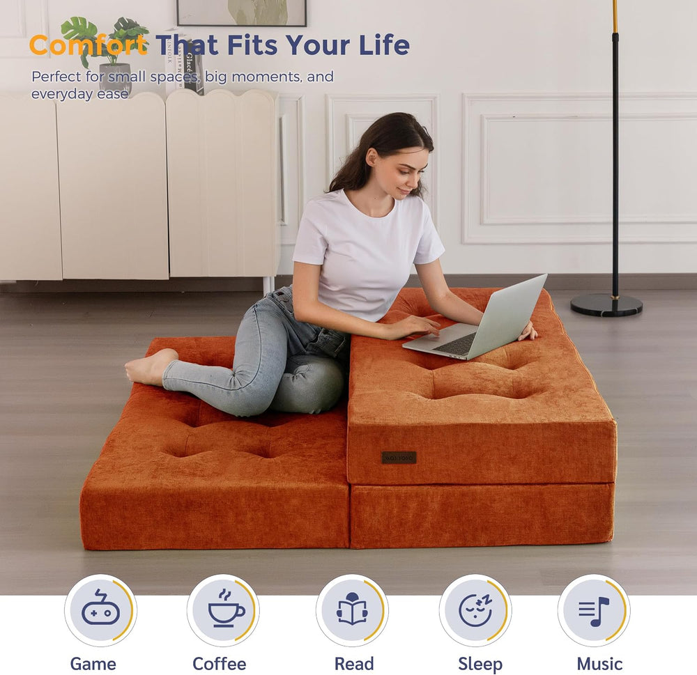 MAXYOYO 6" Folding Sofa Bed for Floor, Tufted Tri-Fold Floor Mattress | ...