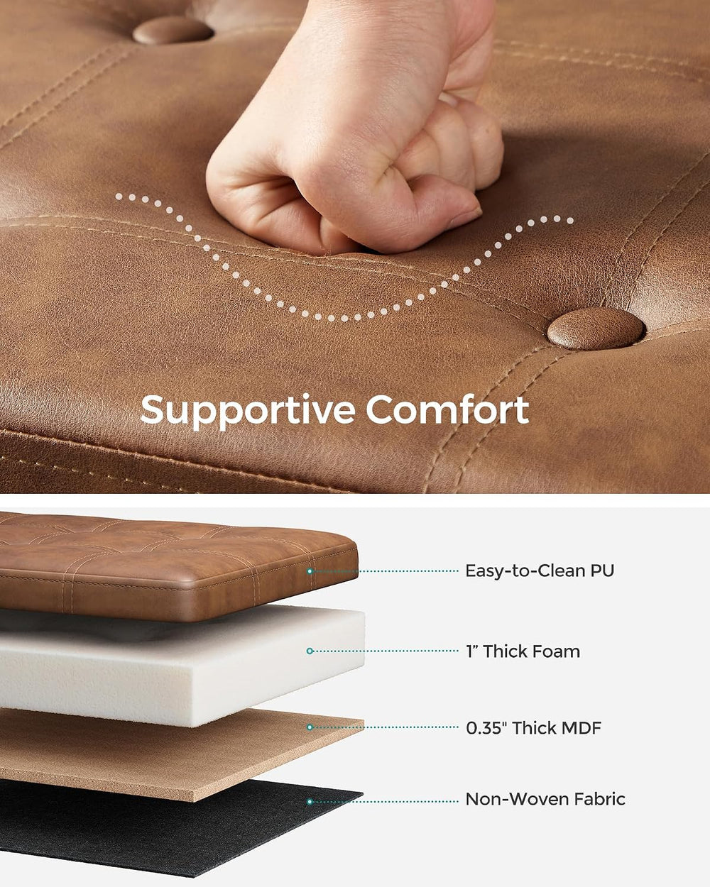 SONGMICS Storage Ottoman Bench, 43.3 Inches Folding Foot Rest Stool | PU Leat...
