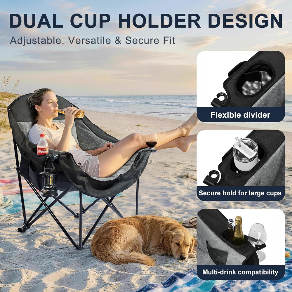 Oversized Camping Chairs for Adult - Heavy Duty Padded Portable Folding Chair...