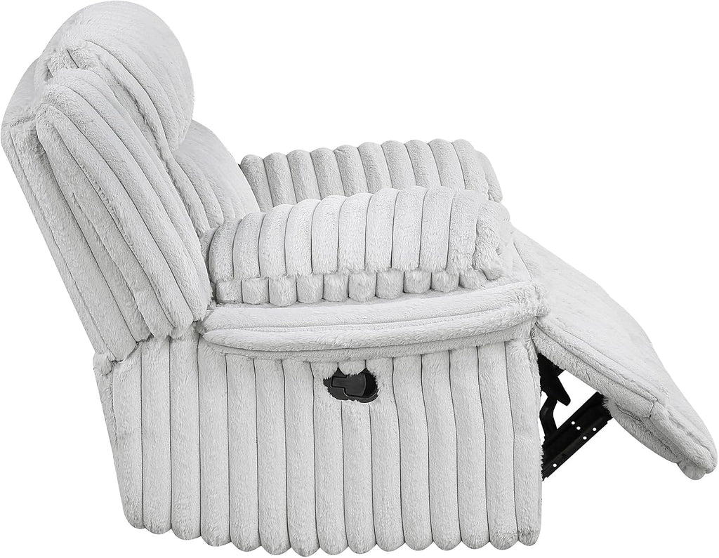 Lexicon Manual Glider Recliner Chair, Corduroy Manual Tab Pull Reclining Chair with Pillow Top Arms, Plush Cushions, Cozy Theater-Style Accent for Living Room/Bedroom, Easy Assembly, Gray