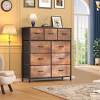 DWVO Dresser with 9 Drawers - Fabric Storage Tower, Organizer Unit for Living Room, Hallway - Sturdy Steel Frame, Wooden Top & Easy Pull Fabric Bins