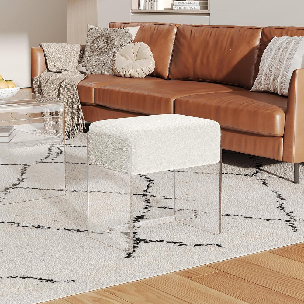 Vanity Stool Chair, Soft Ottoman with Clear Acrylic Legs, Modern Padded Seat ...