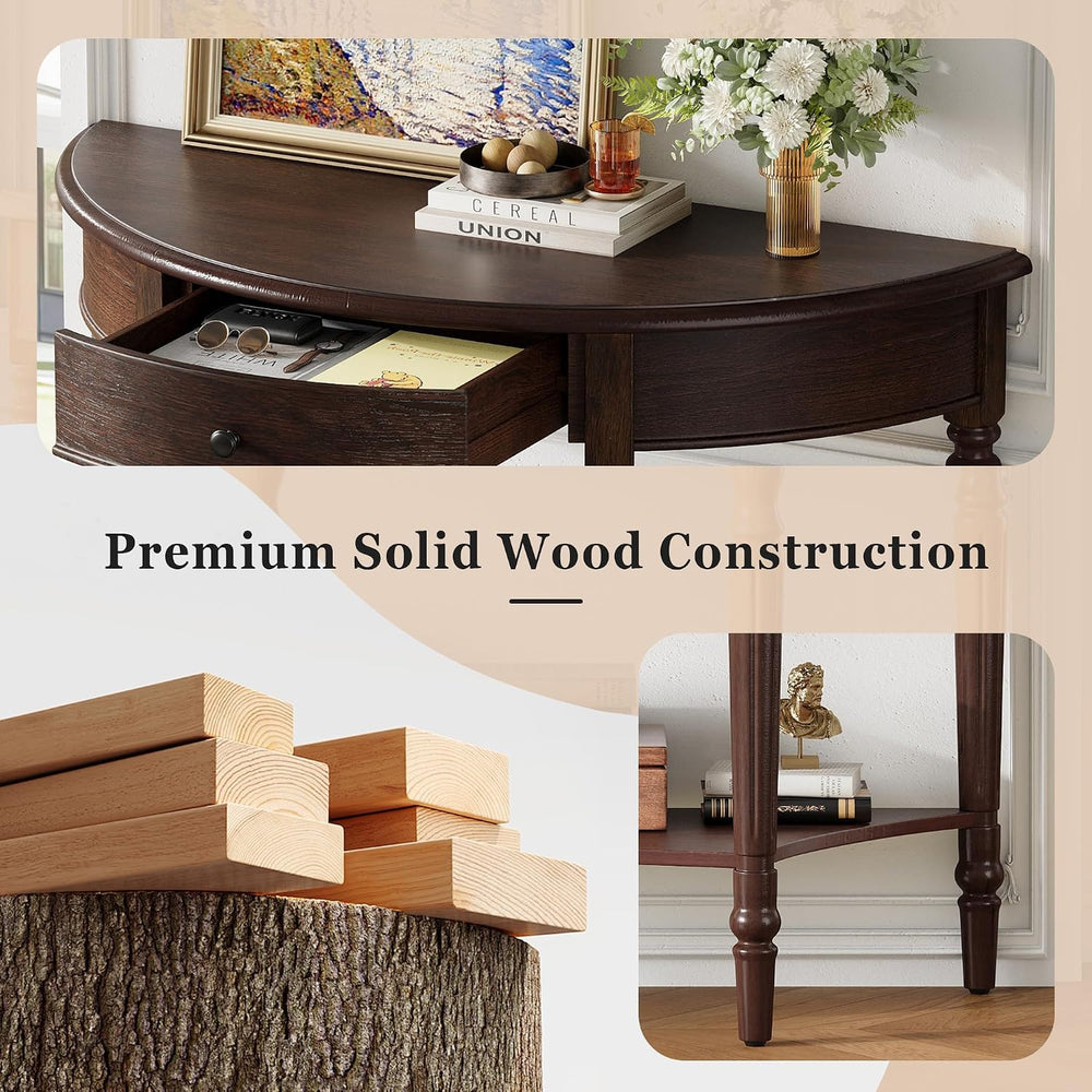 LUMISOL Half Moon Console Table with Drawer, 39'' Farmhouse Entryway ...