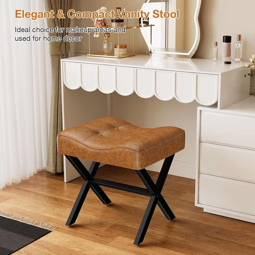 Memobarco 18-Inch Large Leather Vanity Stool, Vanity Chair with Metal X-Leg, ...