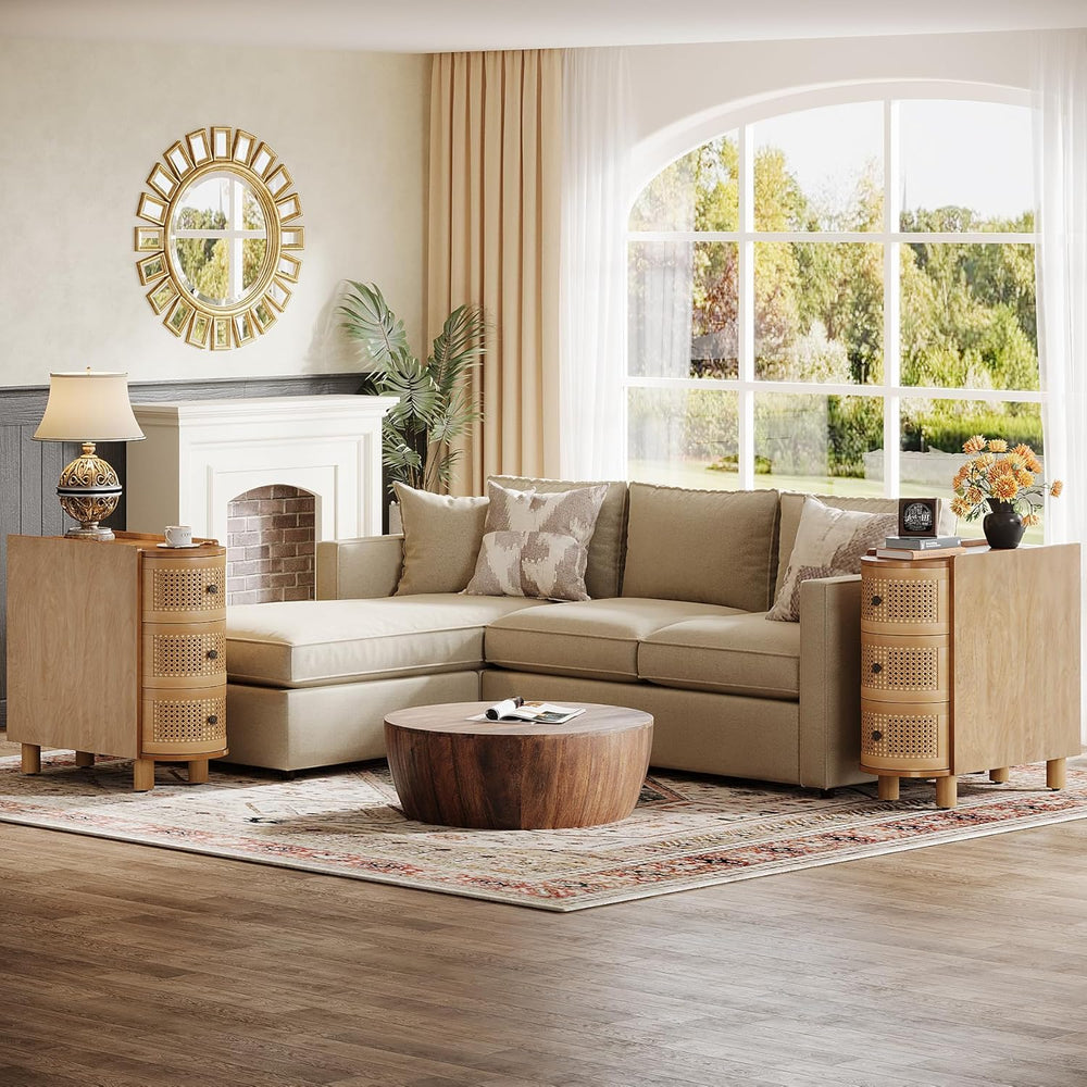 Tribesigns 3-Drawer Rattan End Table, Sofa Side Table with Vintage Embossed H...
