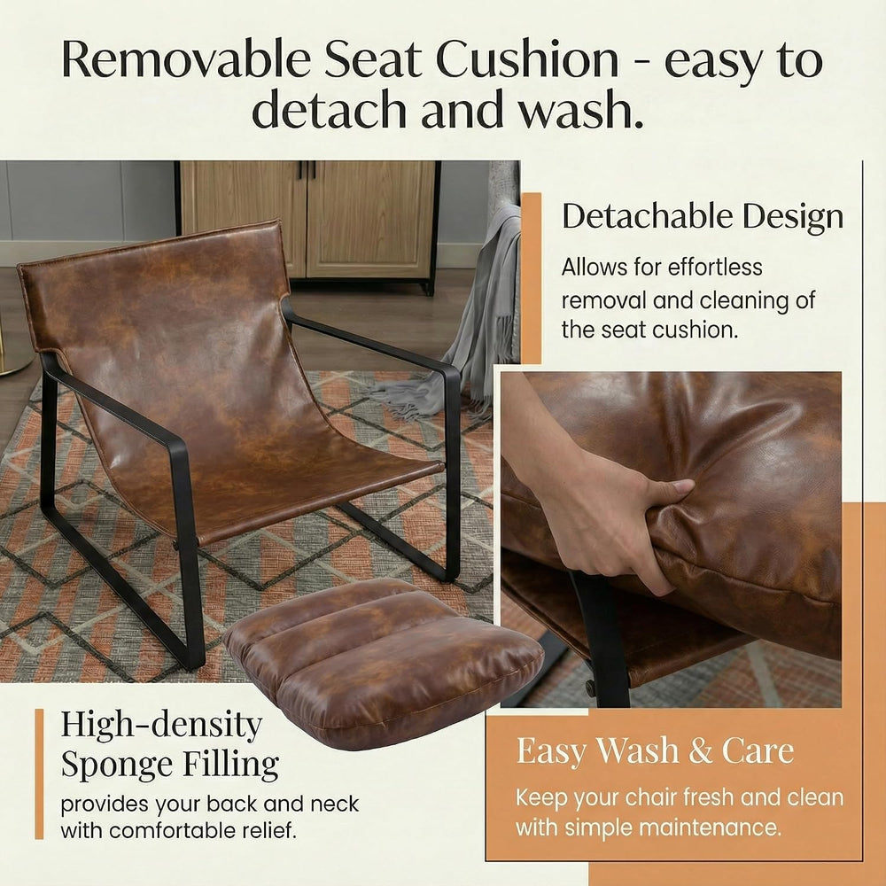 DUOMAY Modern Brown PU Leather Accent Armchair