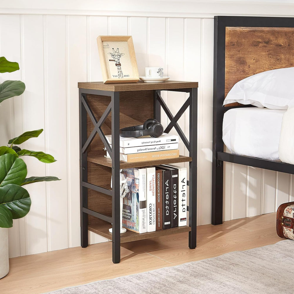 MNEETRUNG Small Bookshelf, 3 Tier Industrial Shelf with Metal Frame and Backb...