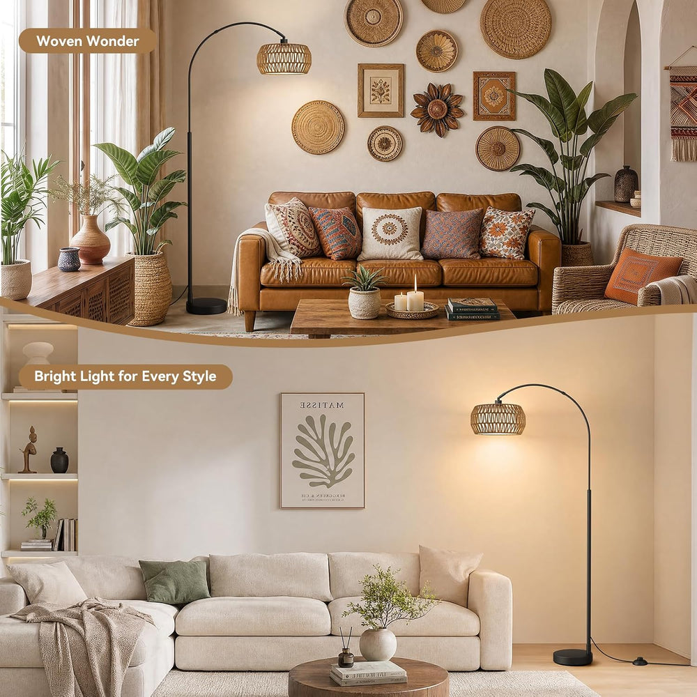 Ambimall Boho Arc Floor Lamp, Color Temperatures and Brightness Adjustable