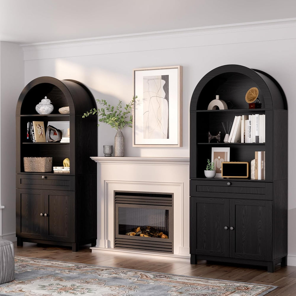 Arched Pantry Cabinet, 71" Kitchen Pantry Cabinet with Smooth Gliding Dr...
