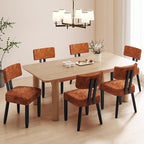 GOTMINSI Mid Century Modern Dining Chairs,Velvet Farmhouse Upholstered Kitchen Chairs, Accent Curved Backrest Dining Room Chairs with Hardwood Legs (Caramel, 6PCS)