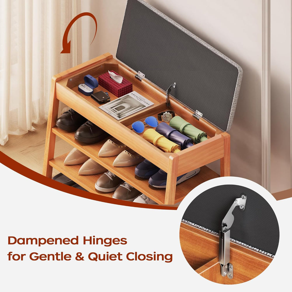 Shoe Rack Bench with Storage, 2-Tier Entryway Bench with Cotton-Linen Cushion...