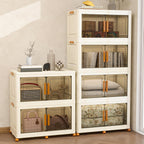 Plastic Stackable Storage Bins with Lids and Wheels, Foldable Closet Organizers and Storage Containers, Collapsible Clear Drawer Storage Cabinet with Doors Ivory White 720 QT