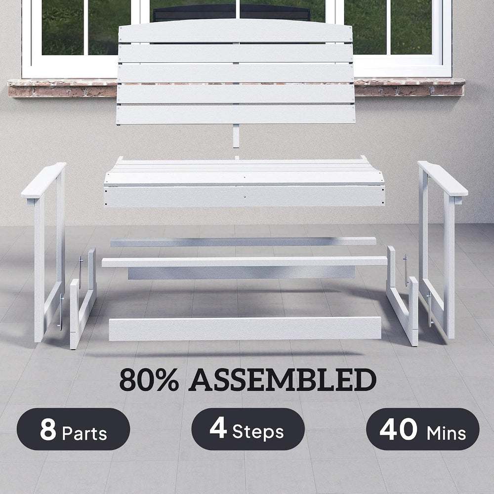 Outsunny 2-Person Outdoor Glider Bench HDPE Weather Resistant White | Patio D...