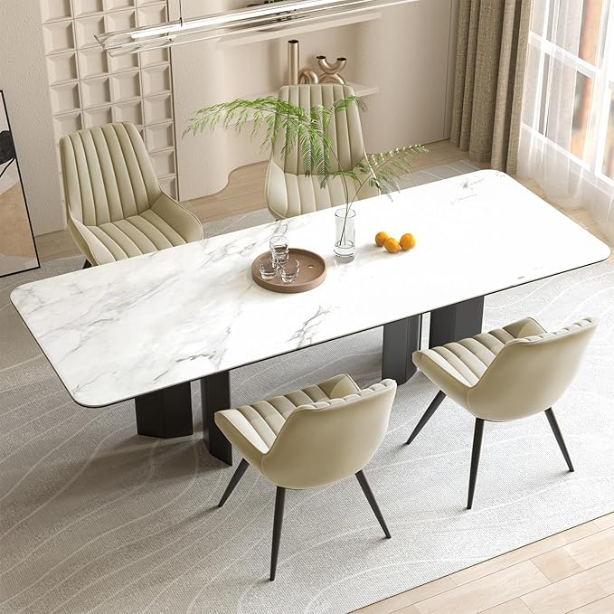 Nalupatio Modern Dining Chairs Set of 6, Cushinoned Fabric Dining Room Chairs with Soft Back, Upholstered Comfy Side Chairs with Metal Legs for Kitchen, Khaki