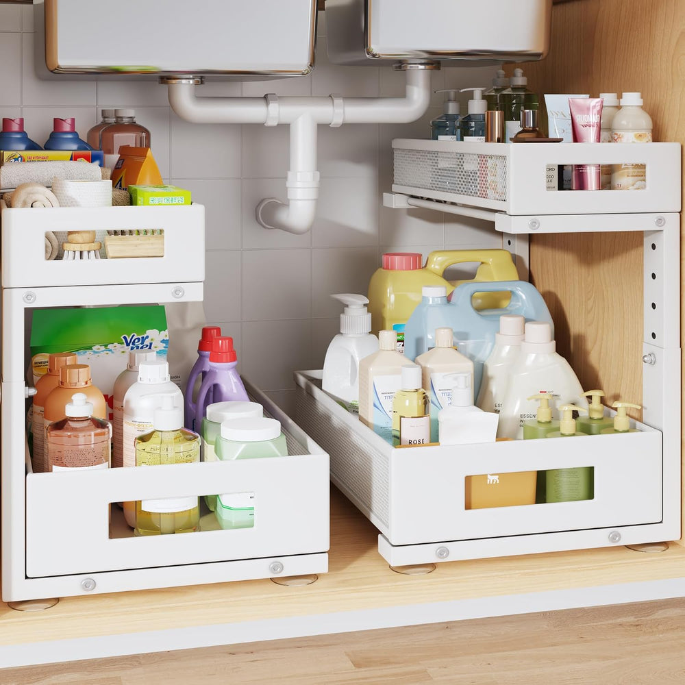 2-Pack Under Sink Storage Organizer, Large 2-Tier Elegant Mesh Pull Out Shelf...