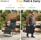 NEWBULIG Zero Gravity Chairs Set of 2, Folding Lounge Chair, Modern Black | Portable Lawn Camping Recliner with Adjustable Pollow, Mesh Back, Cup Holder Trays for Pool Beach Patio