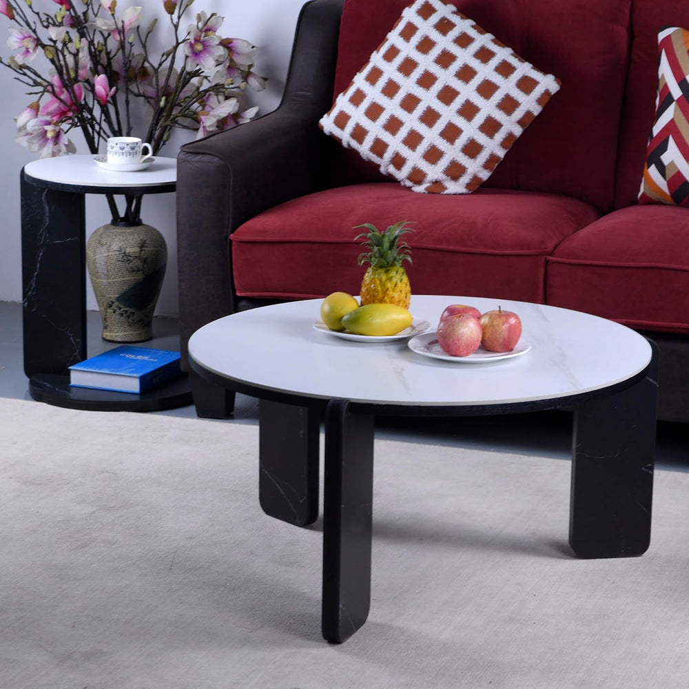 Set of 2 Round Nesting Coffee Table for Small Place, living room end table wi...