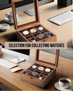 Watch Box, Watch Case for Men Women with Large Glass Lid, Wooden Watch Display Storage Box with 6 - Slots, Retro Burlywood 6x2 Mens Watch Box Organizer
