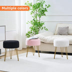 Vanity Stool, Teddy Velvet Ottoman Foot Stool, Dressing Table Seat with Metal Leg Vanity Chair for Bedroom, Living Room, Entryway, Offices