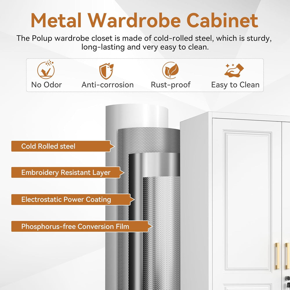 Polup 71" Tall Metal Armoire Wardrobe Closet with Doors and Lock | Wardr...