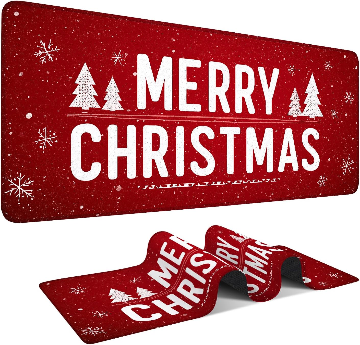 Merry Christmas Gaming Mouse Pad 35.4"x15.7"Desk Mat Anti-Slip Rubber Base & Durable Stitched Edges for Gamers Smooth Mouse Writing Surface for Desk Office/Home
