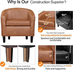 Yaheetech Leather Accent Chair, Faux Leather Armchair, Modern Barrel Club Chair with Soft Seat for Living Room Bedroom Reading Waiting Room, Brown