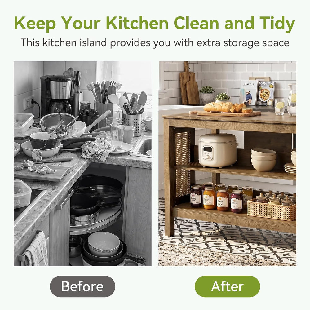 LITTLE TREE Kitchen Island with Storage, Kitchen Table with Large Worktop | W...