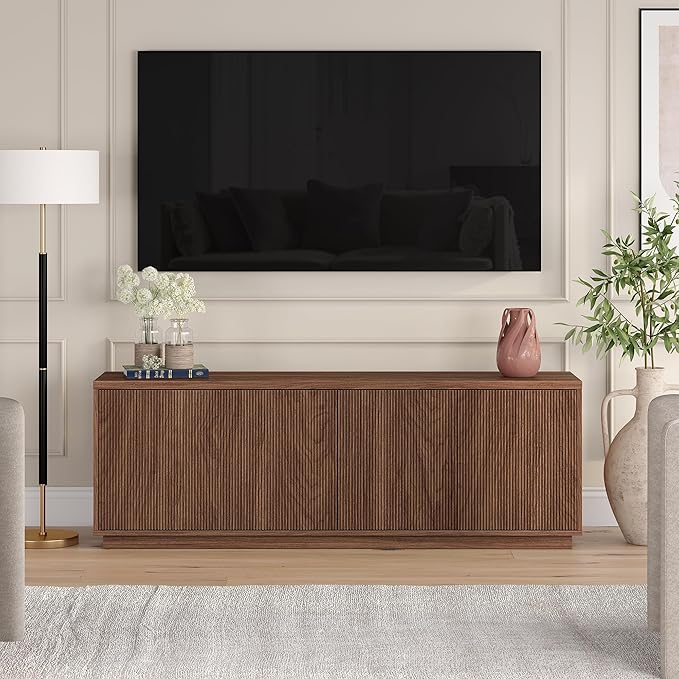 Henn&Hart Fluted TV Stand for TVs up to 75" with 2 Concealed Ribbed ...