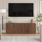 Henn&Hart Fluted TV Stand for TVs up to 75" with 2 Concealed Ribbed Storage Cabinets and Adjustable Shelves for Living Room, Family Room, or Office, Medium Walnut