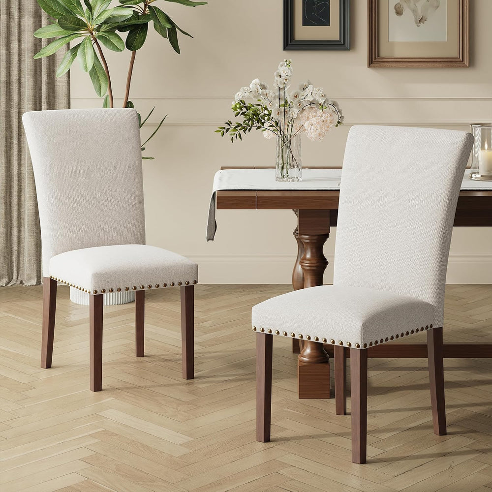 COLAMY High Back Upholstered Dining Chairs Set of 2, Beige