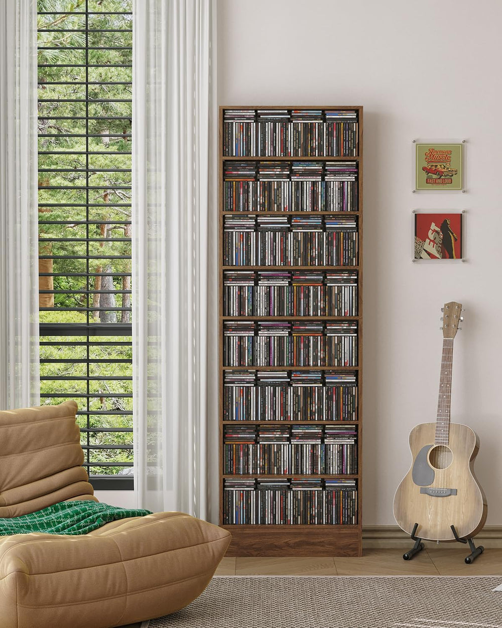 8 Tier DVD Storage Shelf with Adjustable Shelves fits Over Baseboard