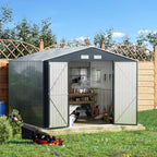Breezz Outdoor Storage Shed 10 x 10 ft. Utility Tool Shed Metal Storage Garden Shed with Lockable Doors, Windows for Patio Storage,Nightblue