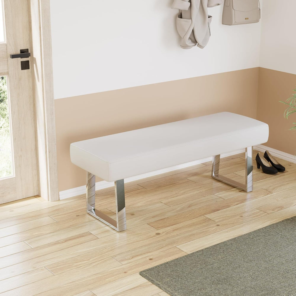 JIEXI 45.3" Upholstered PU Leather Bedroom Bench Footstool with Metal Le...