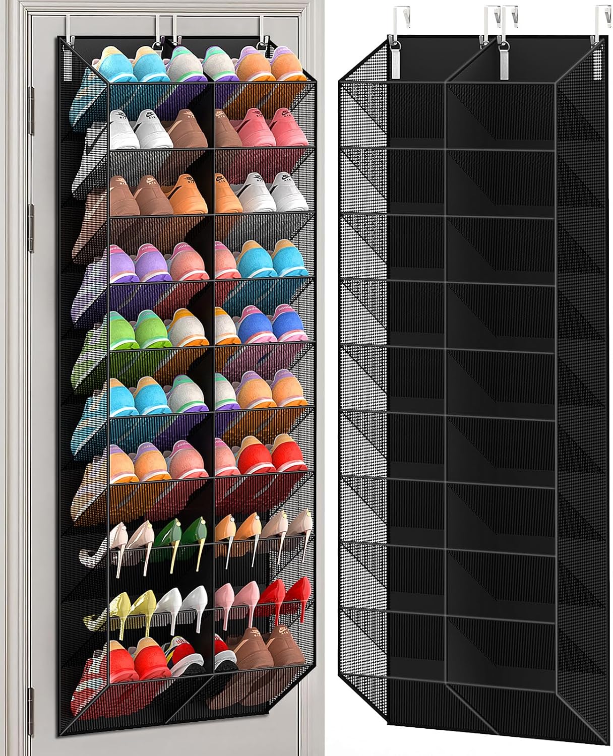 Over the Door Shoe Organizer for 20-30 Pairs, 10-Tier, Black