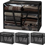 SGHUO Clothes Storage Bags 60L Extra Large Plastic Moving Bag for Comforter, Bedding, Blanket Storage Bags with Zipper and Reinforced Handle (4pcs, Black)