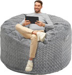 Homguava Bean Bag Chair: 4' Bean Bags with Memory Foam Filled, Large Beanbag Chairs Soft Sofa with Dutch Chevron Plush Cover 4FT(44"×44"×26"),Grey