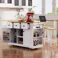 Rolling Kitchen Island with Drop Leaf & Power Outlet, Large Kitchen Islands Cart on Wheels, Movable Kitchen Island with 5 Open Storage Shelves & Towel Rack for Kitchen, Dining Room, 53-Inch, White