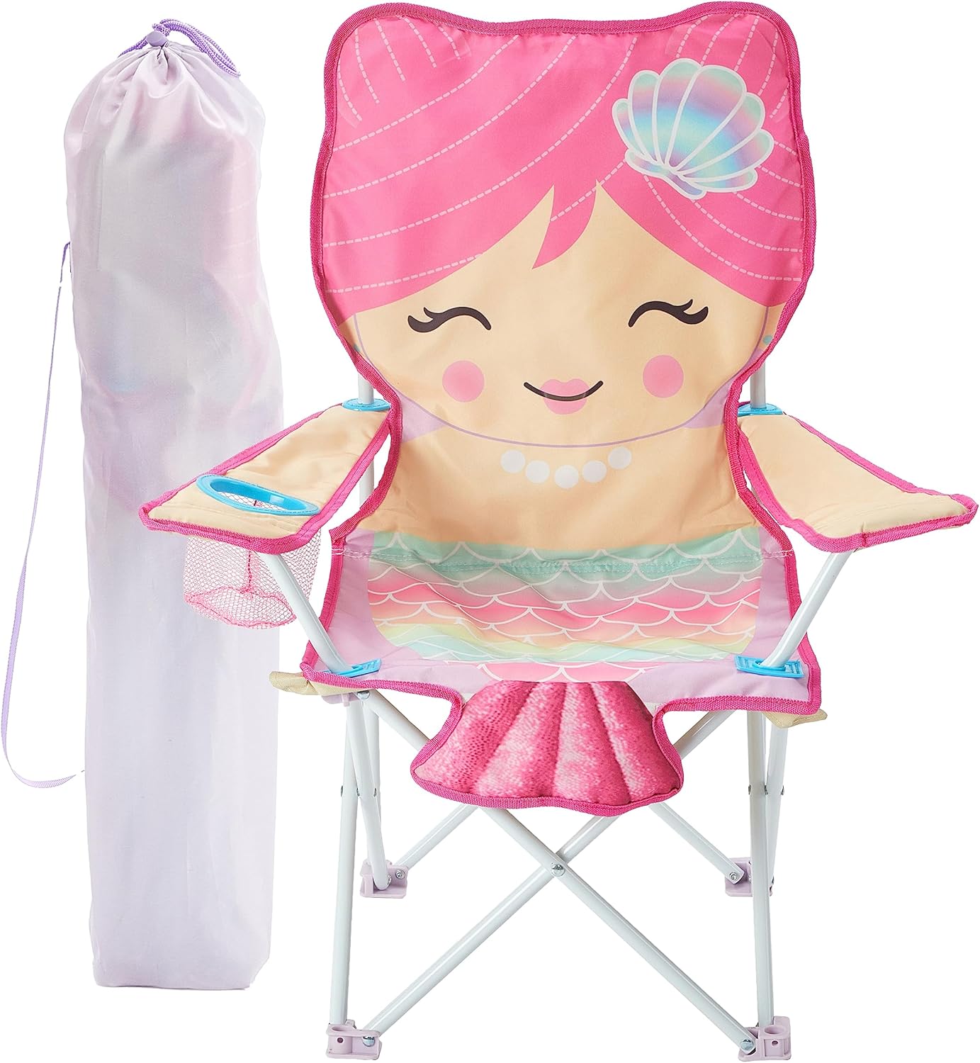 Heritage Kids Mermaid Folding Camp Chair for Kids,Figural Indoor/Outdoor Beach Chair with Armrests & Carry Bag,Lightweight & Portable,Ages 6+